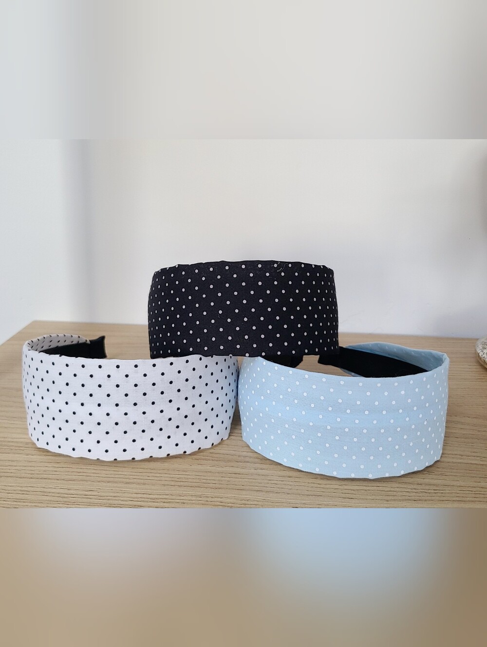 New Polka Dot Headbands - Set of 3 (Black, White, Light Blue)